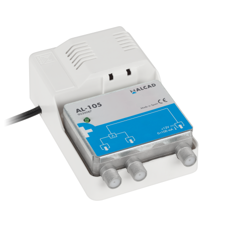 Antennförgrening med bredbandig strömförsörjning 12V för aktiv antenn AL-105 från ALCAD.