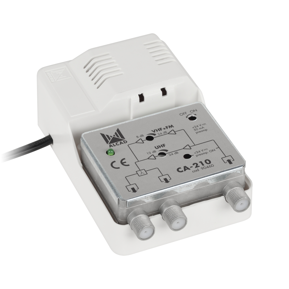 Wzmacniacz antenowy szerokopasmowy 24V CA-210 ALCAD Wzmacniacz antenowy szerokopasmowy 24V CA-210 ALCAD