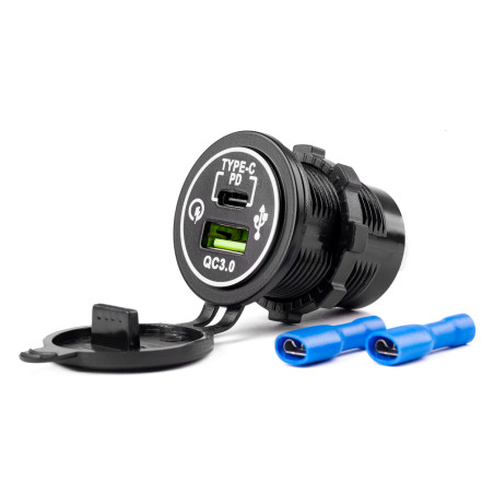 Vattentät laddare med USB- och USB-C-uttag 12V 24V modell-08 amio-02858