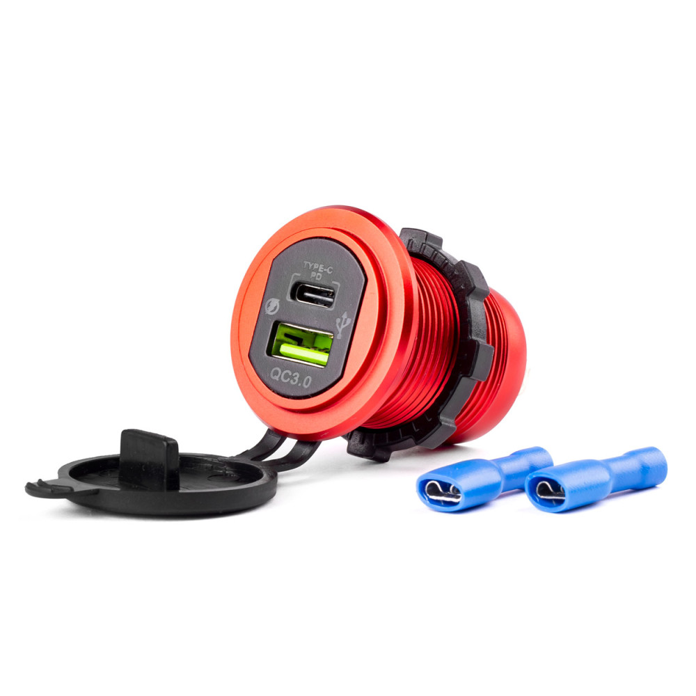 Vattentät laddare med USB- och USB-C-uttag 12V 24V modell-09 amio-02859 Vattentät laddare med USB- och USB-C-uttag 12V 24V modell-09 amio-02859