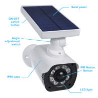 Solcellskamerafälla, blinkande diod, rörelsesensor, LED-belysning, gratis klistermärke, SOL1800S