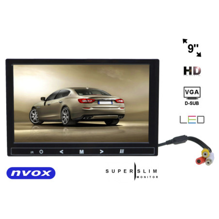 Nvox hm 910 VGA bildskärm för bil eller fristående LCD 9 tum LED HD VGA HDMI AV 12V 230V