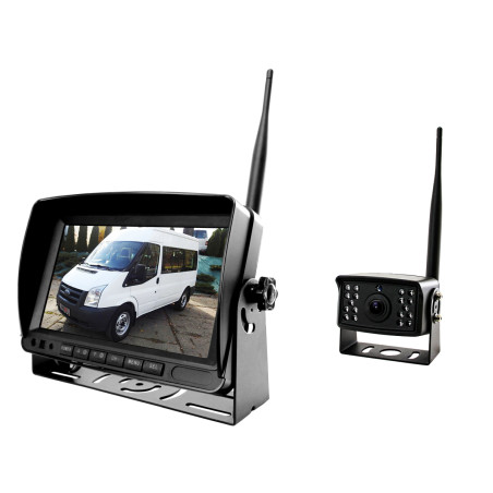 Bilmonitor med en 7-tums LCD-skärm med inspelningsfunktion, AHD-stöd och trådlös kamerastöd för 12V och 24V.