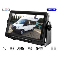 Bilmonitor med en 7-tums LCD-skärm med inspelningsfunktion, AHD-stöd och trådlös kamerastöd för 12V och 24V.