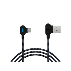 66-157- USB 2.0 till USB-C 1,5m vinklad flätad kabel med LED-ljus svart
