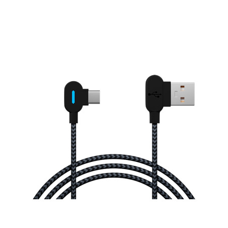 66-157- USB 2.0 till USB-C 1,5m vinklad flätad kabel med LED-ljus svart