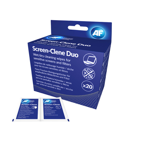 Rengöringsservetter AF SCREEN CLENE DUO DRY & WET 20 par
