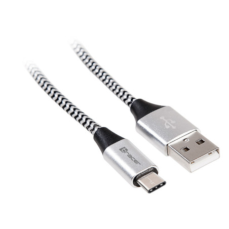 Kabel TRACER USB 2.0 TYPE-C A hane - C hane 1,0m svart-silver