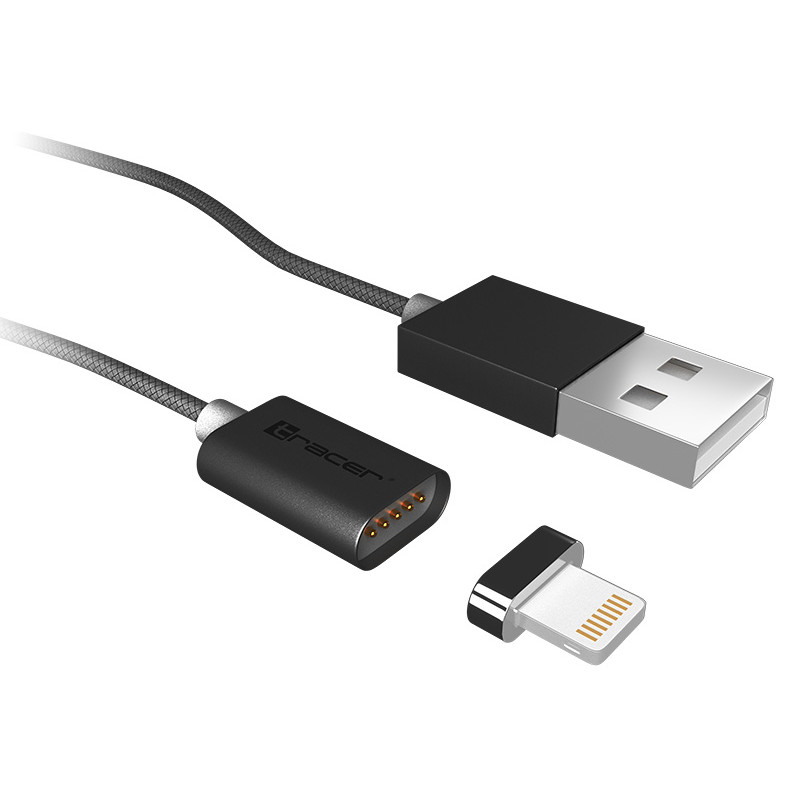 Magnetisk kabel TRACER USB 2.0 iPhone AM - lightning 1,0m svart