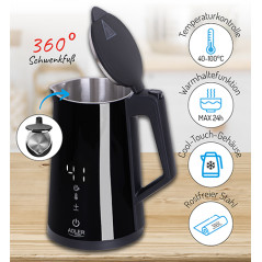 AD 1345 svart metallvattenkokare med justerbar temperatur 1,7 liter strix