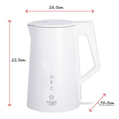 AD 1345 vit Metallvattenkokare med temperaturreglering 1,7l strix