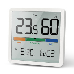 Termometer/fuktighetsmätare med klock- och datumfunktion, GreenBlue, CR2032-batteri, temperaturområde -9,9 °C till +60 °C., GB38