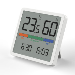 Termometer/fuktighetsmätare med klock- och datumfunktion, GreenBlue, CR2032-batteri, temperaturområde -9,9 °C till +60 °C., GB38