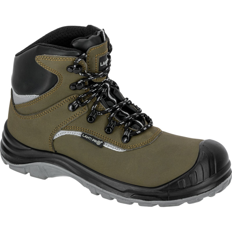 Kängor i mocka, grön-svart, s3 stålhätta, storlek 45, CE-märkt, Lahti