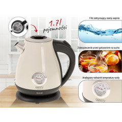 CR 1344 krämig metallvattenkokare med termometer 1,7 liter