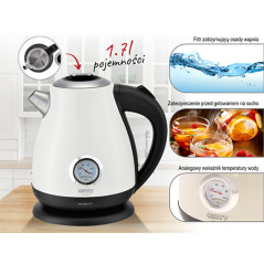 CR 1344 vit Vattenkokare i metall med termometer 1,7l