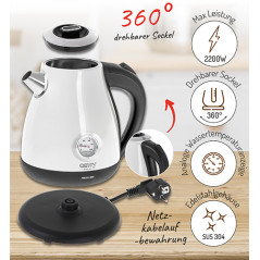 CR 1344 vit Vattenkokare i metall med termometer 1,7l