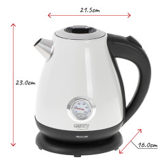 CR 1344 vit Vattenkokare i metall med termometer 1,7l
