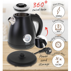 CR 1344 svart metallvattenkokare med termometer 1,7 liter