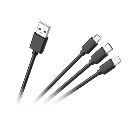 Anslutningskabel 3-i-1, USB A - micro/C/lightning 1,2m