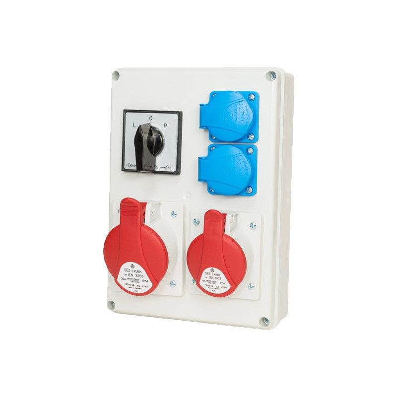 Fördelningscentral 1x16A/5P, 1x32A/5P, 2x230V, TVM 21, IP44, brytare L-0-P