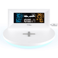 Trådlös väderstation med trådlös/induktiv laddare från GreenBlue, klocka, alarm, kalender, extern sensor, GB213.