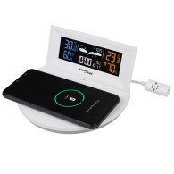 Trådlös väderstation med trådlös/induktiv laddare från GreenBlue, klocka, alarm, kalender, extern sensor, GB213.