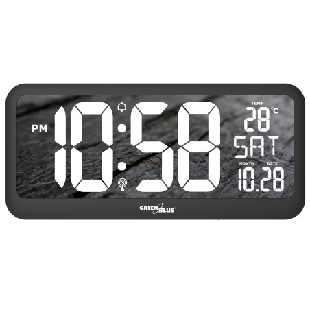 Väggklocka LED mycket stor GreenBlue, temperatur, datum, GB214