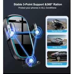 Trådlös/induktiv laddare Qi från Maclean, bilhållare, 5W/7.5W/10W/15W, automatisk, passar till telefoner 4.7-6.7'.