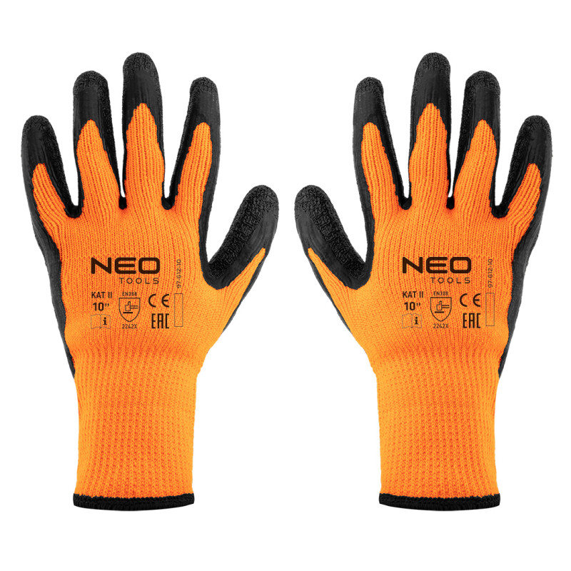 Arbetshandskar fodrade, polyester belagda med latex, 2242X, storlek 10