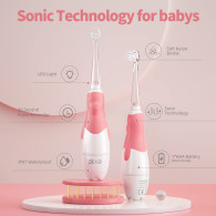 Sonic tandborste för barn SEAGO, rosa färg, 1xAAA 1,5V (batteri ingår ej), 4 borsthuvuden, SG-513 Pink