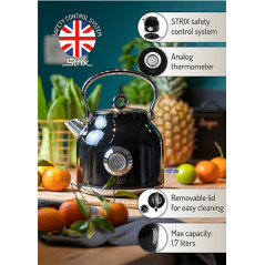 AD 1346 svart metallvattenkokare med termometer 1,7 liter strix