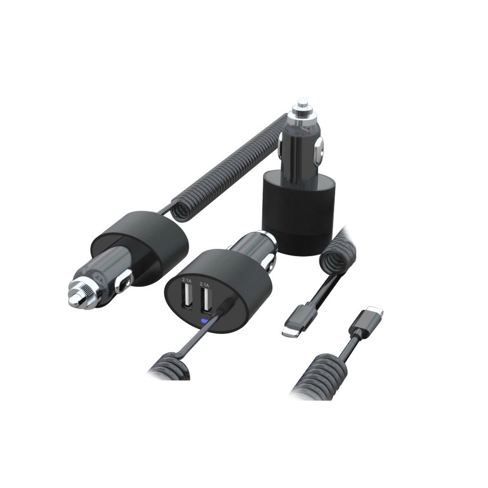 MCE76 37545 Ładowarka samochodowa 2xUSB, 5.2A, lightning spiralny 1.8m 