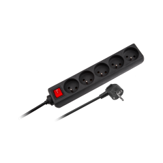 Nätadapter förlängningskabel Rebel svart 5 uttag med strömbrytare, kabel 5m (1,5mm)