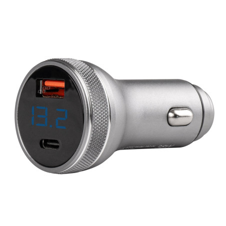 Bil laddare med voltmeter 38w pch pro-06 usb+usb-c 12v 24v amio-02932