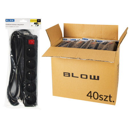 98-547 - Nätdelar PR-570WSP 5-uttag med jordning + strömbrytare 3m svart 3x1,5mm förpackning