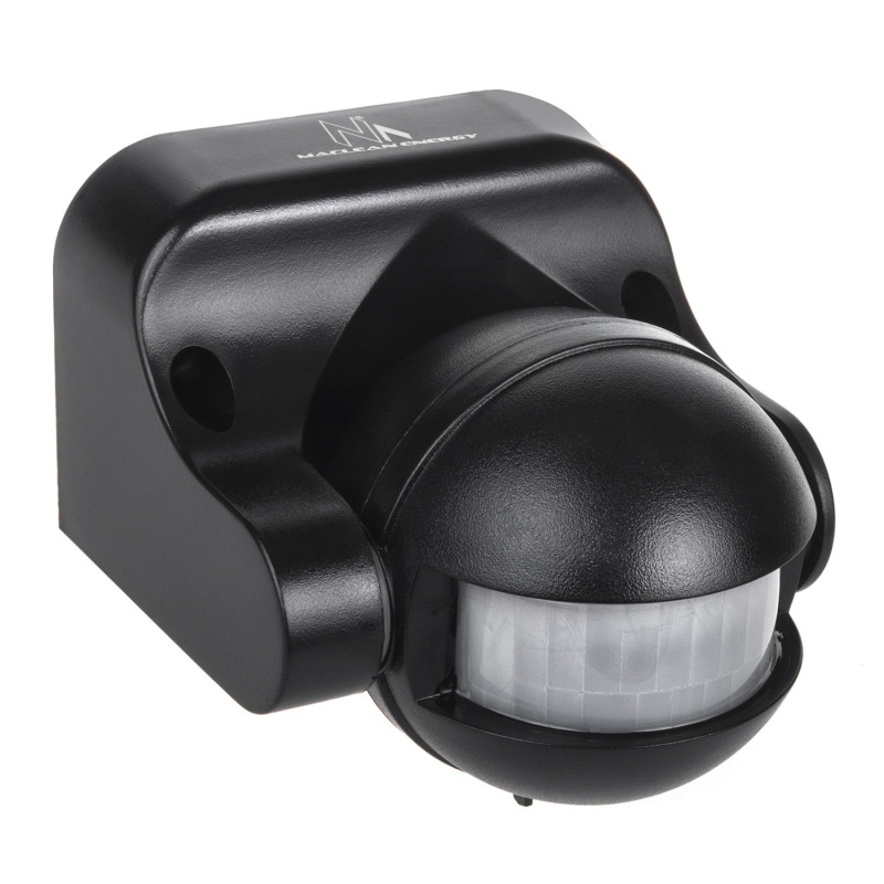 Rörelsedetektorn PIR Maclean, infraröd, IP44, svart, räckvidd 12m, max belastning 800/1200W, MCE358 B