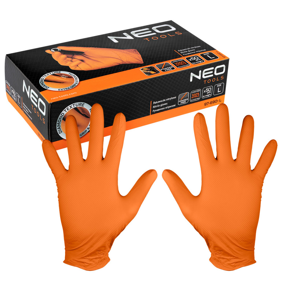 Nitrilhandskar, orange, 50 stycken, storlek L