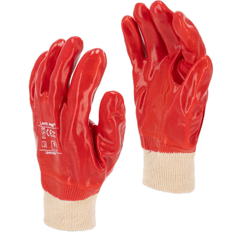 L240109W PVC-handskar röda [L240109P], 12 par, storlek 9, CE, LahtiPro