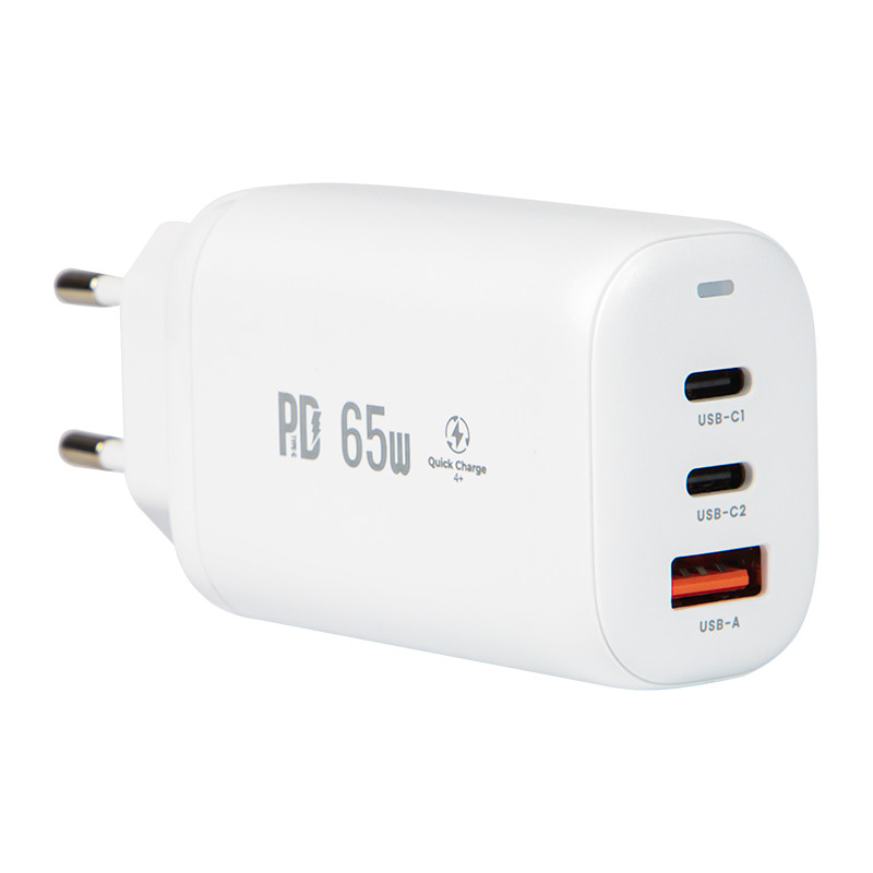 76-013- Nätadapter med dubbla USB-portar och USB-C 65W