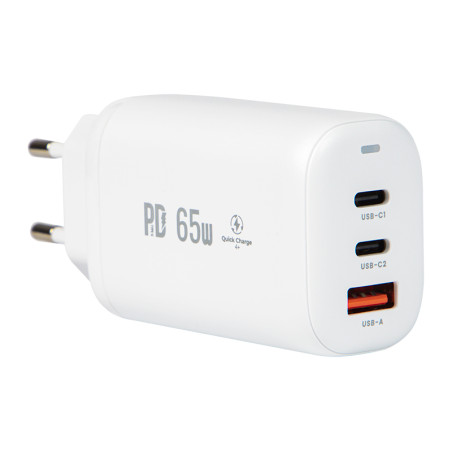 76-013- Nätadapter med dubbla USB-portar och USB-C 65W