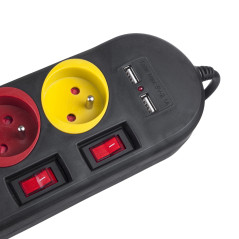 Strömförsörjningslist Maclean, förlängningssladd med 4 uttag + 2xUSB, med strömbrytare, 250VAC/10A, 2.1A 5V, 1.5m, svart, MCE229