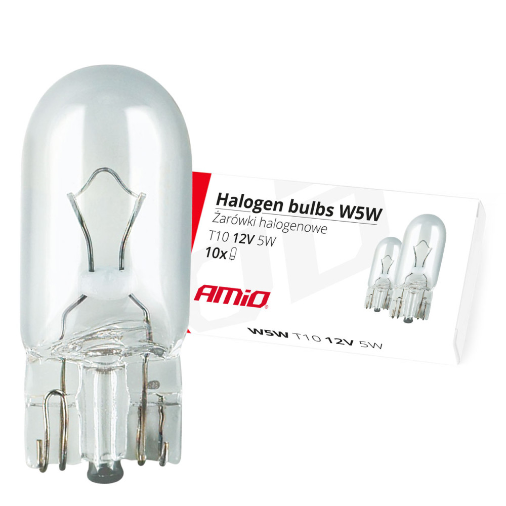 Halogenlampor w5w t10 5w w2.1x9.5d 12v 10st. (e8) amio-01483 Halogenlampor w5w t10 5w w2.1x9.5d 12v 10st. (e8) amio-01483