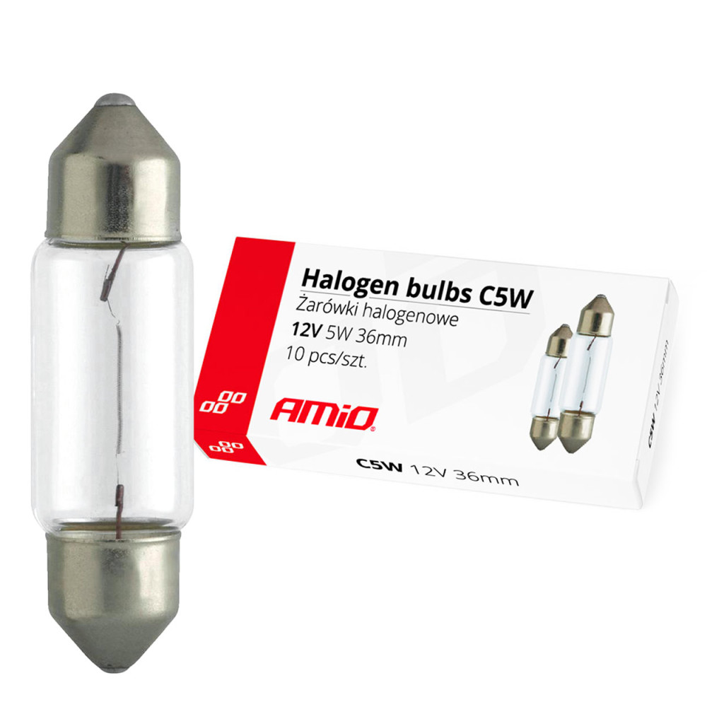 Halogenlampor c5w festoon 36mm 12v 10 st. amio-01486 Halogenlampor c5w festoon 36mm 12v 10 st. amio-01486