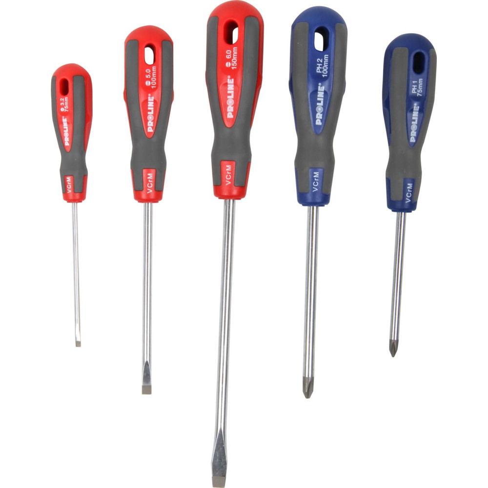 10208 Zestaw profesjonalnych wkrętaków CrV-Mo, Soft-touch, 5 części, Proline
