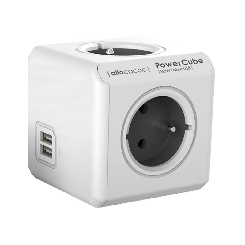 Grenuttag Power Cube ReWirable USB + 4 resekontakter, grå färg