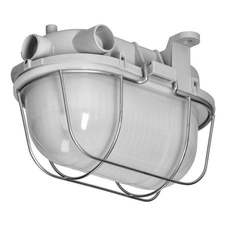 OVAL 7040T, belysningsarmatur, 40W, E27, IP44, IK10, matt polykarbonatskärm, polypropylenbas, metallnät, grå