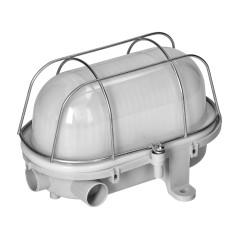 OVAL 7040T, belysningsarmatur, 40W, E27, IP44, IK10, matt polykarbonatskärm, polypropylenbas, metallnät, grå | HandlaSmidigt.se