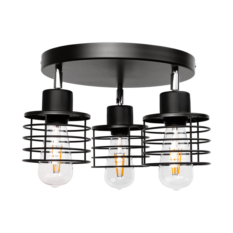 ISLA vägg- och takarmatur, max effekt 3x60W, E27, svart, rund bas, en nivå, rörliga lampskärmar