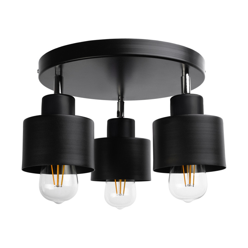 LISA vägg- och taklampa, max effekt 3x60W, E27, svart, rund bas, en nivå, rörliga lampskärmar